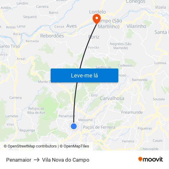Penamaior to Vila Nova do Campo map