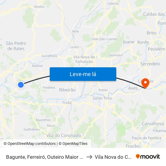 Bagunte, Ferreiró, Outeiro Maior e Parada to Vila Nova do Campo map