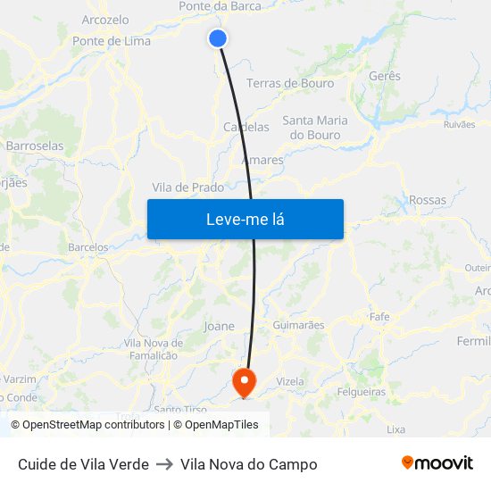 Cuide de Vila Verde to Vila Nova do Campo map