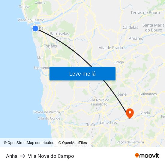 Anha to Vila Nova do Campo map