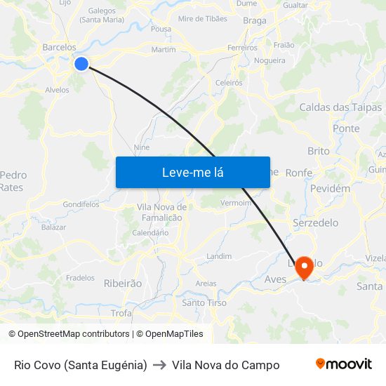 Rio Covo (Santa Eugénia) to Vila Nova do Campo map