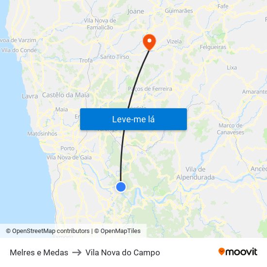 Melres e Medas to Vila Nova do Campo map