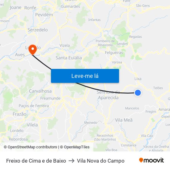 Freixo de Cima e de Baixo to Vila Nova do Campo map