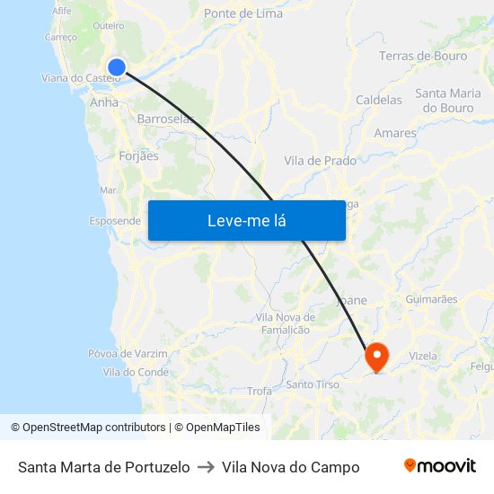 Santa Marta de Portuzelo to Vila Nova do Campo map