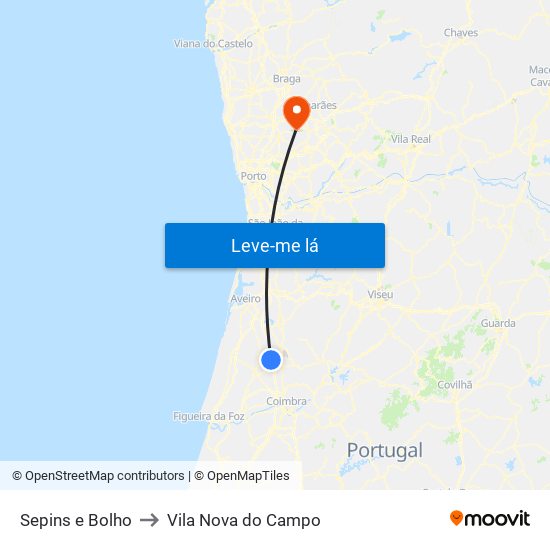 Sepins e Bolho to Vila Nova do Campo map