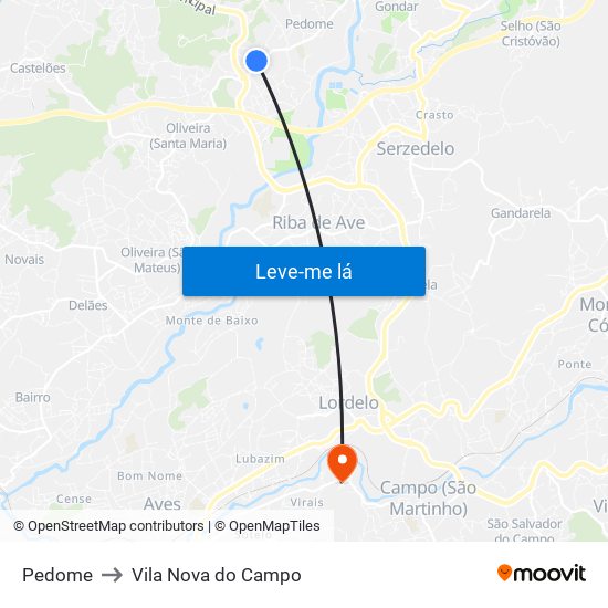 Pedome to Vila Nova do Campo map