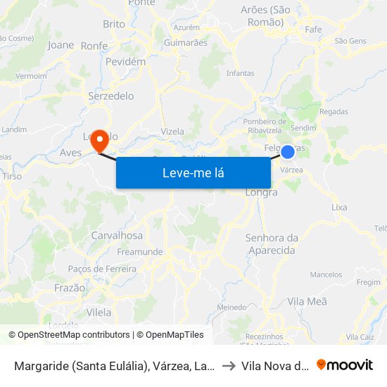 Margaride (Santa Eulália), Várzea, Lagares, Varziela e Moure to Vila Nova do Campo map