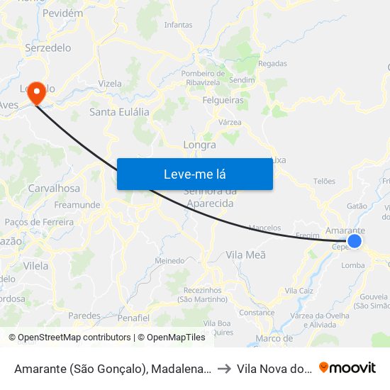 Amarante (São Gonçalo), Madalena, Cepelos e Gatão to Vila Nova do Campo map