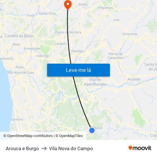 Arouca e Burgo to Vila Nova do Campo map