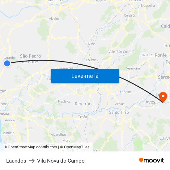 Laundos to Vila Nova do Campo map