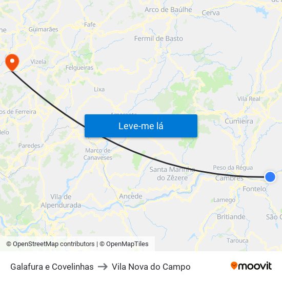 Galafura e Covelinhas to Vila Nova do Campo map