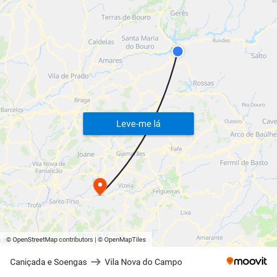 Caniçada e Soengas to Vila Nova do Campo map