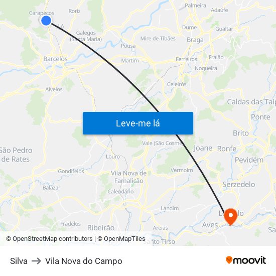 Silva to Vila Nova do Campo map