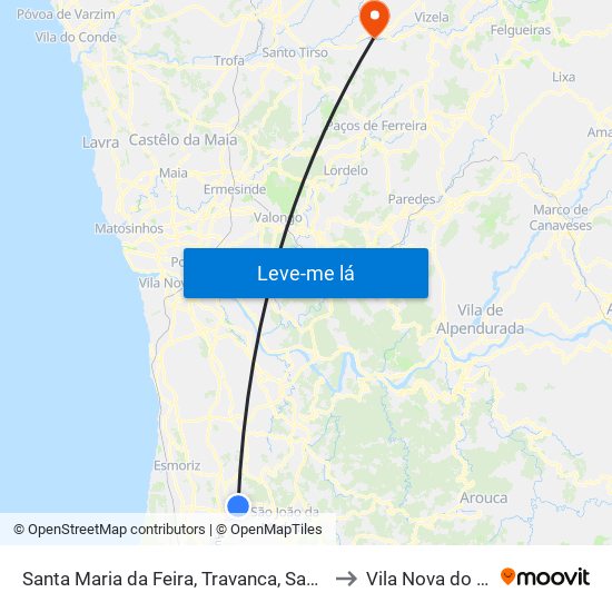 Santa Maria da Feira, Travanca, Sanfins e Espargo to Vila Nova do Campo map