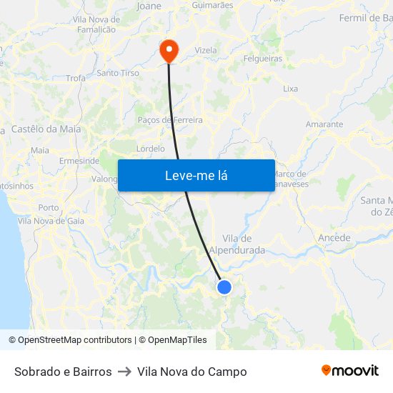 Sobrado e Bairros to Vila Nova do Campo map