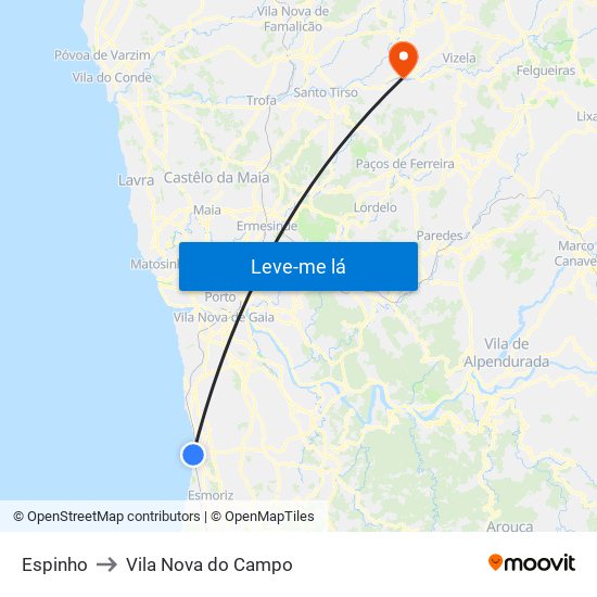 Espinho to Vila Nova do Campo map