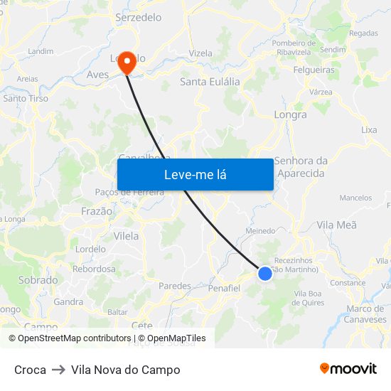 Croca to Vila Nova do Campo map