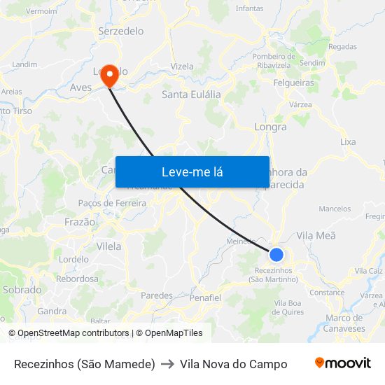 Recezinhos (São Mamede) to Vila Nova do Campo map