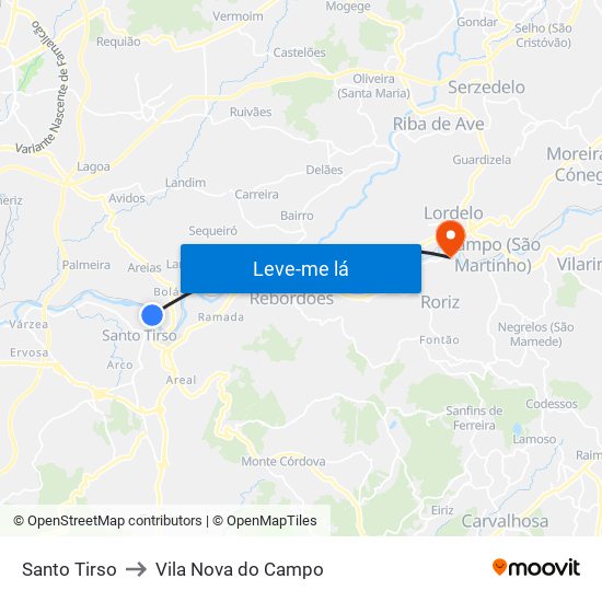 Santo Tirso to Vila Nova do Campo map