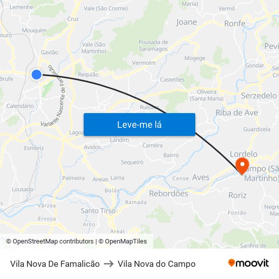 Vila Nova De Famalicão to Vila Nova do Campo map