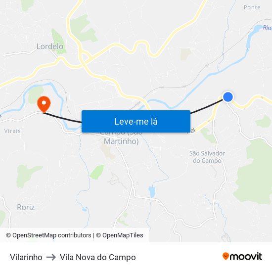 Vilarinho to Vila Nova do Campo map