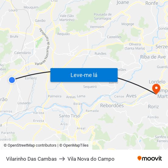 Vilarinho Das Cambas to Vila Nova do Campo map