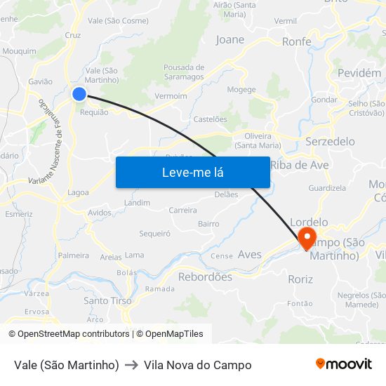 Vale (São Martinho) to Vila Nova do Campo map