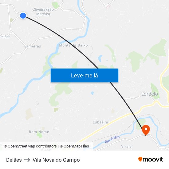 Delães to Vila Nova do Campo map