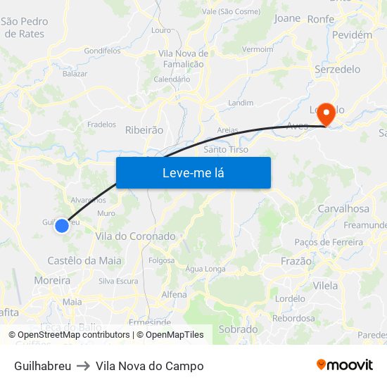 Guilhabreu to Vila Nova do Campo map