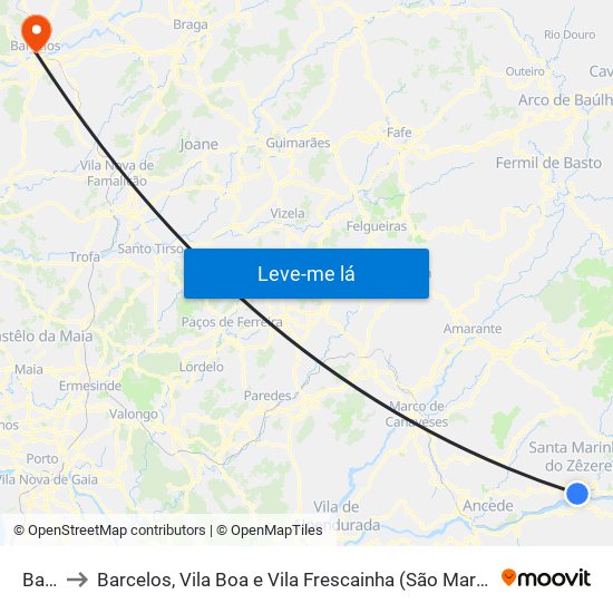 Baião to Barcelos, Vila Boa e Vila Frescainha (São Martinho e São Pedro) map