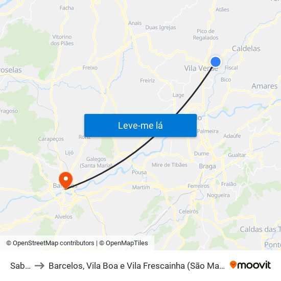 Sabariz to Barcelos, Vila Boa e Vila Frescainha (São Martinho e São Pedro) map