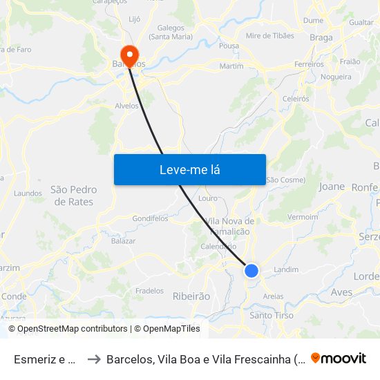 Esmeriz e Cabeçudos to Barcelos, Vila Boa e Vila Frescainha (São Martinho e São Pedro) map