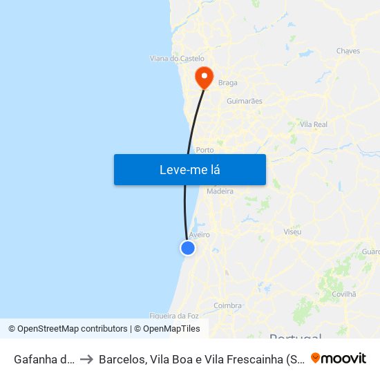 Gafanha do Carmo to Barcelos, Vila Boa e Vila Frescainha (São Martinho e São Pedro) map