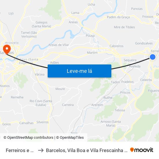 Ferreiros e Gondizalves to Barcelos, Vila Boa e Vila Frescainha (São Martinho e São Pedro) map