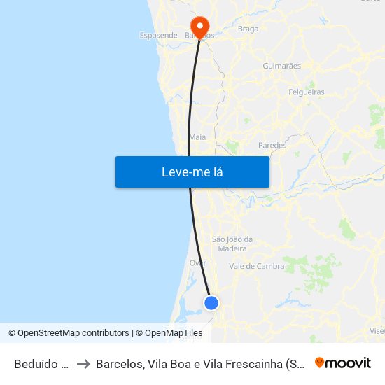 Beduído e Veiros to Barcelos, Vila Boa e Vila Frescainha (São Martinho e São Pedro) map