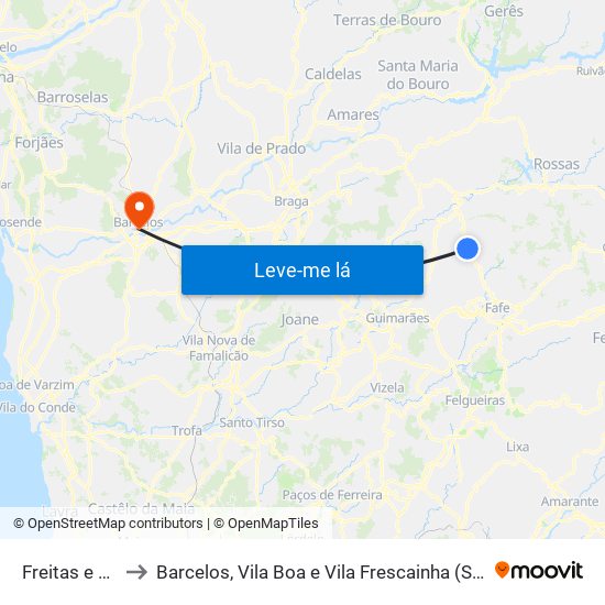 Freitas e Vila Cova to Barcelos, Vila Boa e Vila Frescainha (São Martinho e São Pedro) map