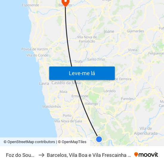 Foz do Sousa e Covelo to Barcelos, Vila Boa e Vila Frescainha (São Martinho e São Pedro) map