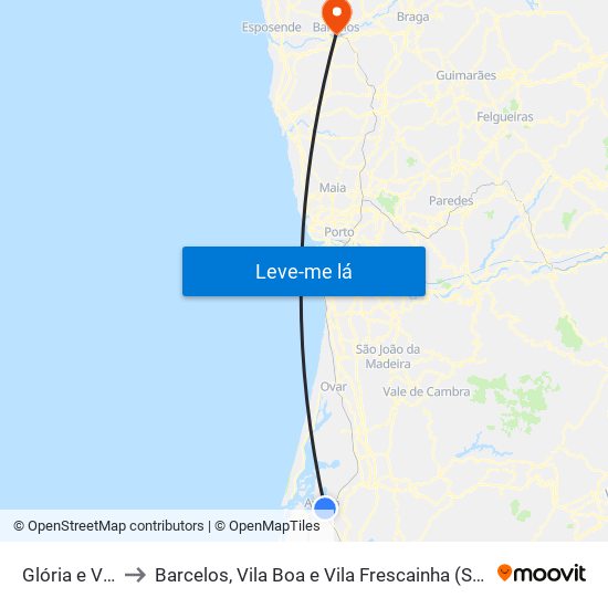 Glória e Vera Cruz to Barcelos, Vila Boa e Vila Frescainha (São Martinho e São Pedro) map