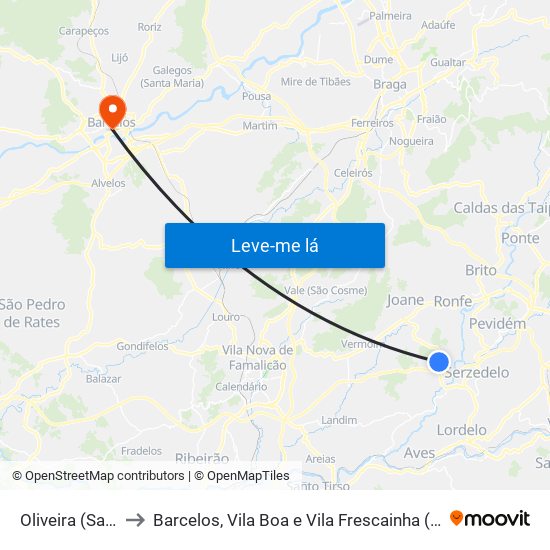 Oliveira (Santa Maria) to Barcelos, Vila Boa e Vila Frescainha (São Martinho e São Pedro) map