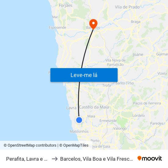 Perafita, Lavra e Santa Cruz do Bispo to Barcelos, Vila Boa e Vila Frescainha (São Martinho e São Pedro) map