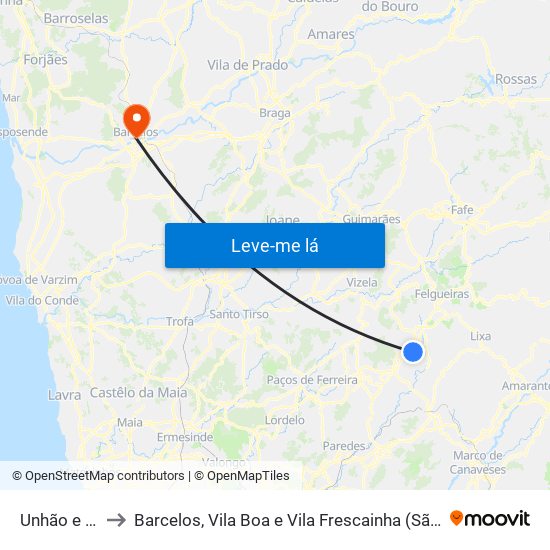 Unhão e Lordelo to Barcelos, Vila Boa e Vila Frescainha (São Martinho e São Pedro) map