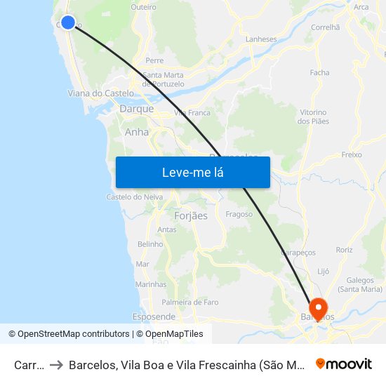 Carreço to Barcelos, Vila Boa e Vila Frescainha (São Martinho e São Pedro) map