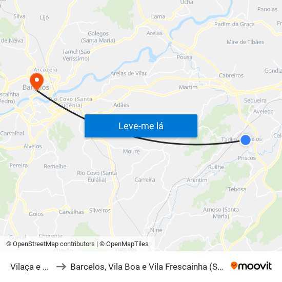 Vilaça e Fradelos to Barcelos, Vila Boa e Vila Frescainha (São Martinho e São Pedro) map