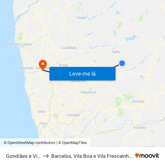 Gondiães e Vilar de Cunhas to Barcelos, Vila Boa e Vila Frescainha (São Martinho e São Pedro) map