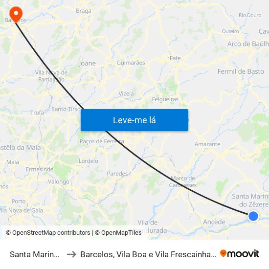 Santa Marinha do Zêzere to Barcelos, Vila Boa e Vila Frescainha (São Martinho e São Pedro) map