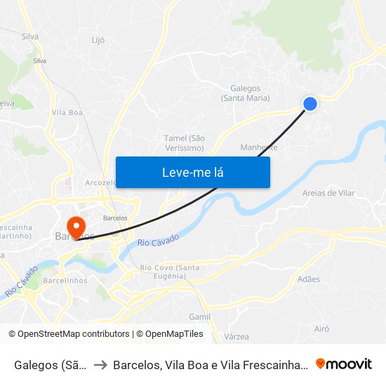 Galegos (São Martinho) to Barcelos, Vila Boa e Vila Frescainha (São Martinho e São Pedro) map