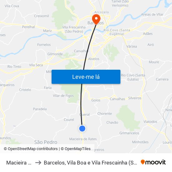 Macieira de Rates to Barcelos, Vila Boa e Vila Frescainha (São Martinho e São Pedro) map