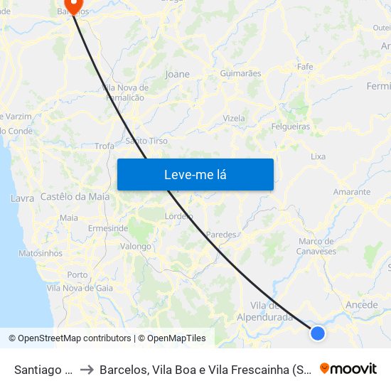 Santiago de Piães to Barcelos, Vila Boa e Vila Frescainha (São Martinho e São Pedro) map