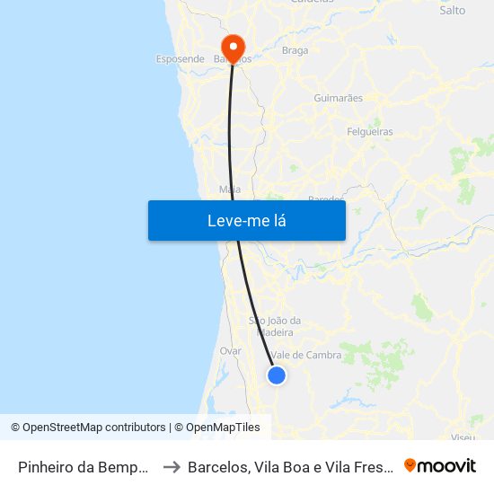 Pinheiro da Bemposta, Travanca e Palmaz to Barcelos, Vila Boa e Vila Frescainha (São Martinho e São Pedro) map