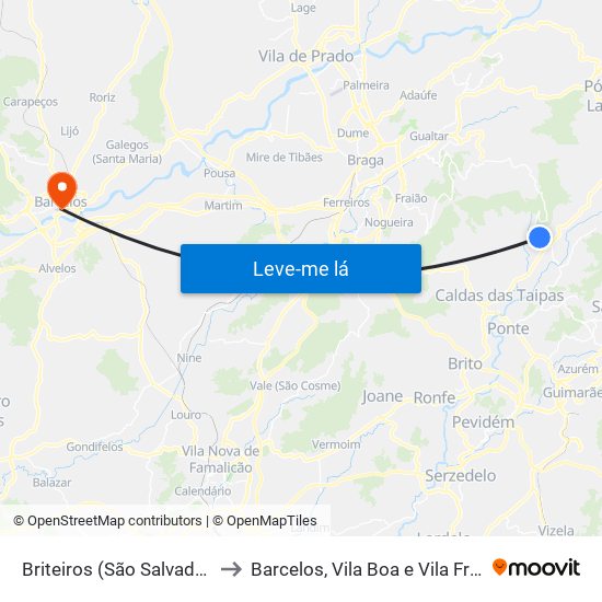Briteiros (São Salvador) e Briteiros (Santa Leocádia) to Barcelos, Vila Boa e Vila Frescainha (São Martinho e São Pedro) map